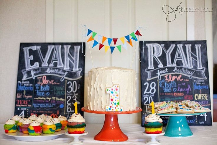 Primary Rainbow Fabric Bunting Cake Topper Decoration / Vintage Circus Il_570xn