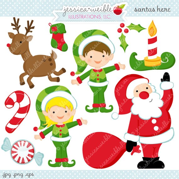 Santas Here Cute Digital Clipart - Commercial Use OK - Christmas Graphics, Christmas Clipart Il_570xn