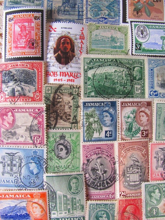Jamaican Me Crazy 50 Vintage Jamaica Postage Stamps by preciousowl