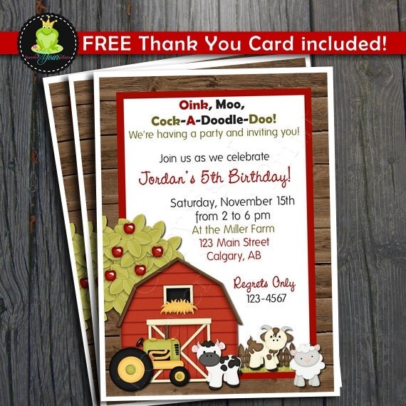 Barnyard Birthday Invitation - FREE Thank You Card included Il_570xn