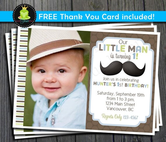 Little Man Birthday Invitation - FREE Thank You Card included Il_570xn