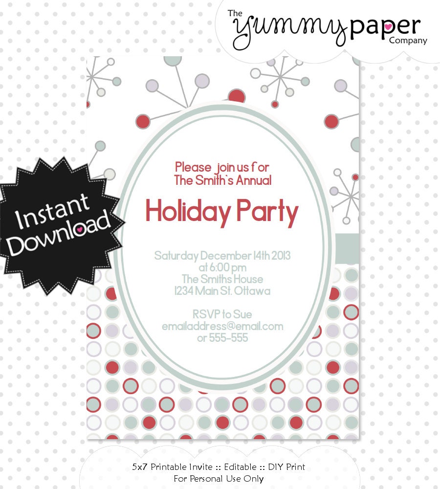 Editable Modern Holiday Party Invitation - Instant Download - Editable Invite - You Edit at Home with Adobe Reader .. mhp01 Il_570xn