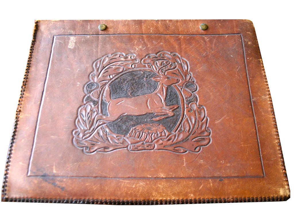 Large Vintage Tooled Leather Portfolio by RareandWorthy on Etsy