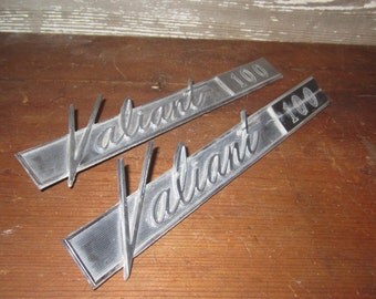 Set Of 2 Vintage Car Emblems Plymouth Valiant 100 Emblem Script 1960s 