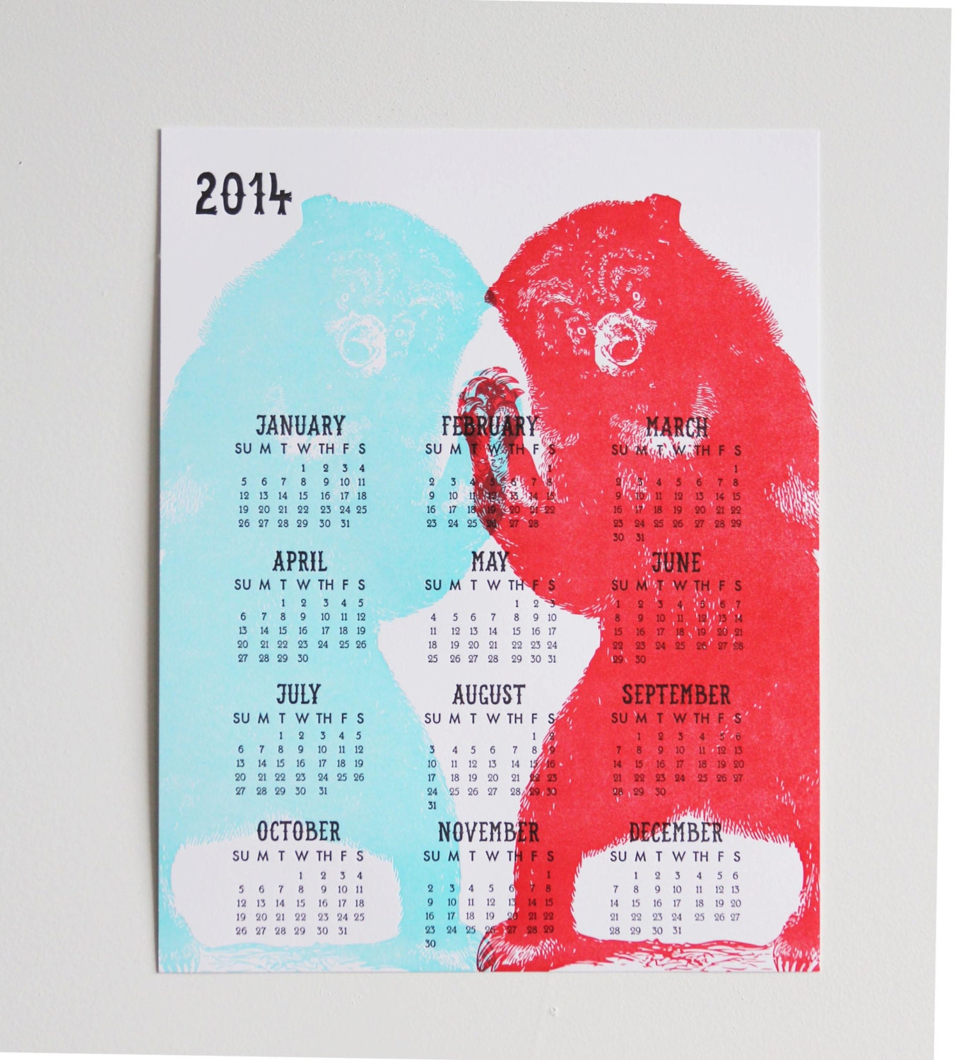 2014 Bear Calendar - WishboneLetterpress