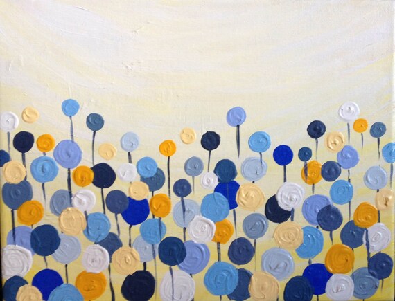 Items similar to Yellow and Blue Abstract Floral Wall Art // Medium on Etsy