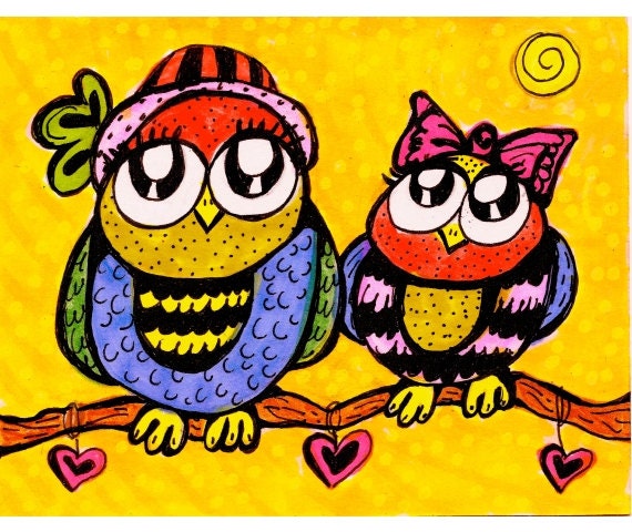 Funny Owl Art, Whimsical Art, Owl Wall Art, Art For Kids, Owl Decor, Nursery Room Art 8x10 by Paula DiLeo - AGirlAnOwlAndACat