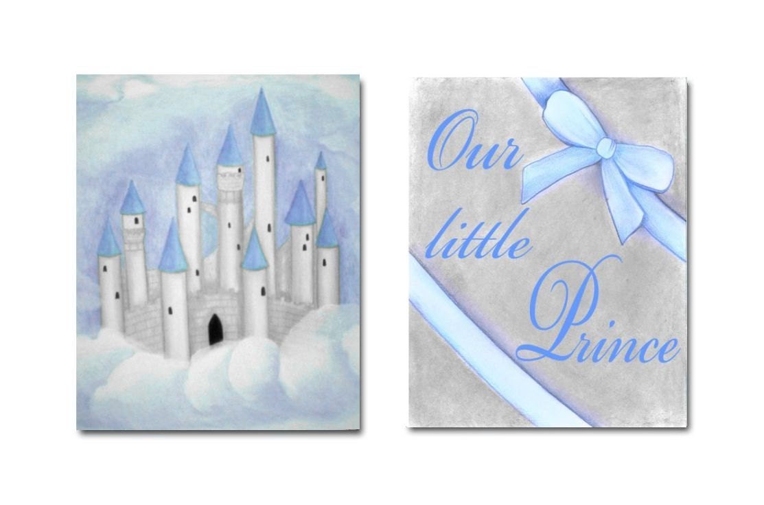 Blue Grey Nursery, Little Prince, Baby Boy Nursery Decor, Kids Decor, Nursery Wall Art, Set of 2 Prints, Prince Castle Wall Art - handpainting Blue Grey Nursery, Little Prince, Baby Boy Nursery Decor, Kids Decor, Nursery Wall Art, Set of 2 Prints, Prince Castle Wall Art - handpainting