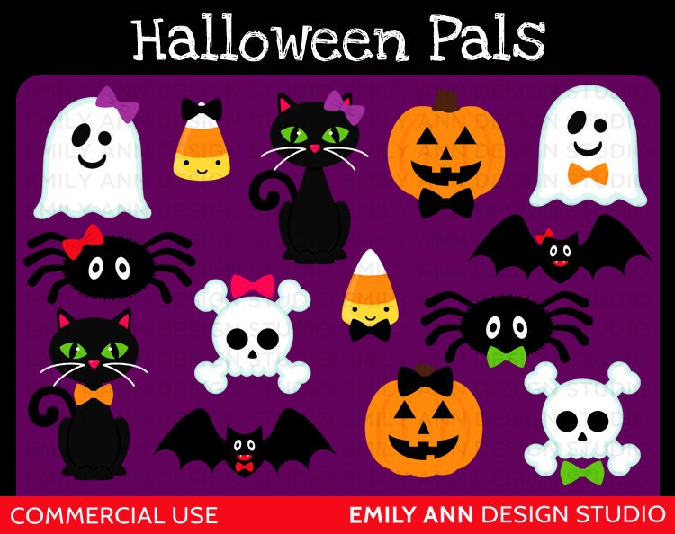 Halloween Cat Ghost Spider Pumpkin Skull Cute Clip Art - Commercial Use - Scrapbooking Invitations Cards - Instant Download Il_570xn