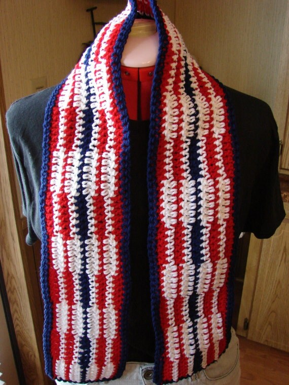Crochet Patriotic Red White And Blue Scarf by Dunmirecrochetcorner