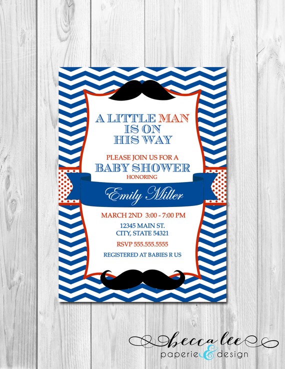 Little Man Mustache Baby Shower Invitation - Chevron Stripes - DIY - Printable Il_570xn
