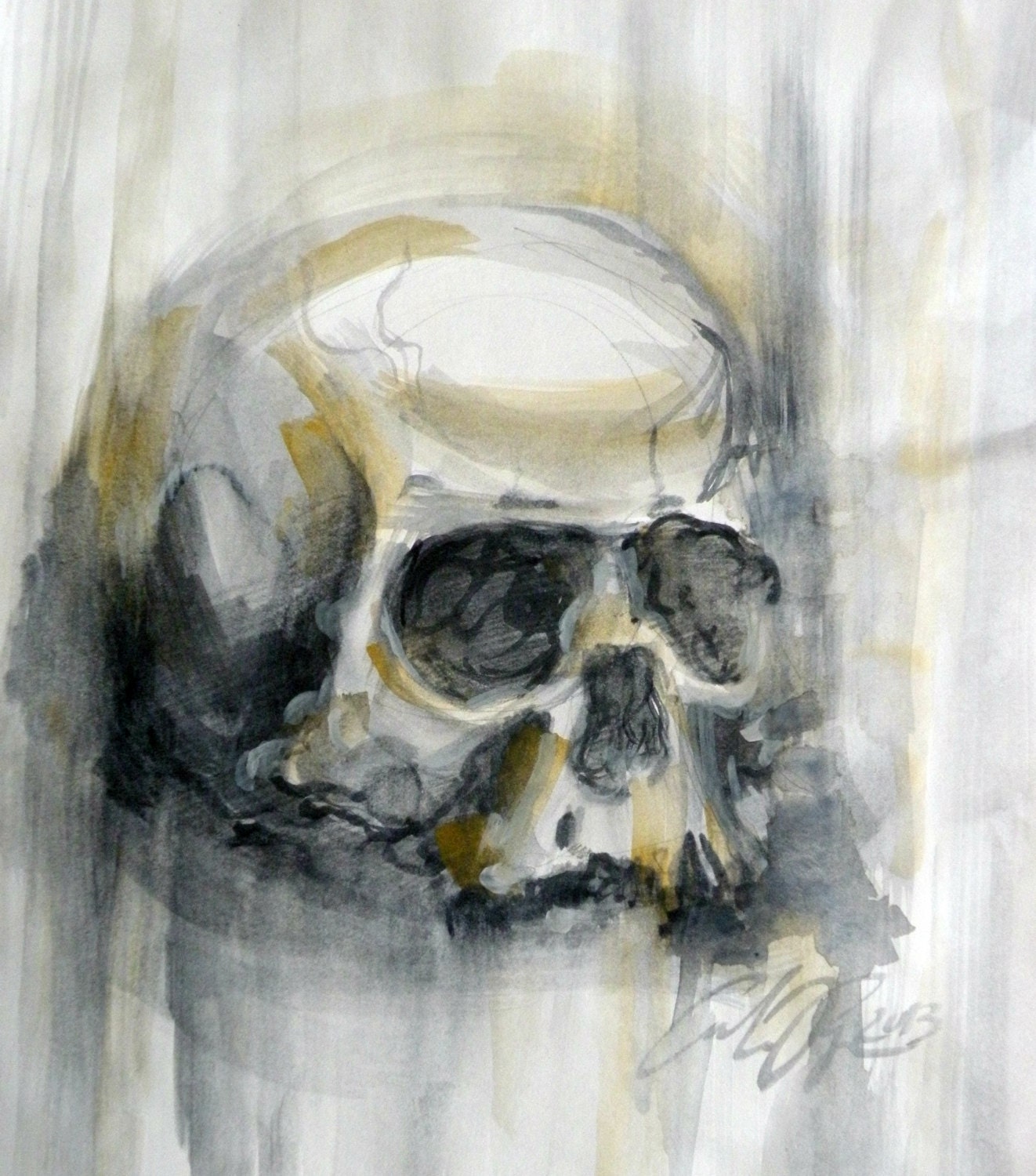 Framed Watercolor Skull Painting 8 x 10 in - PaintandThings