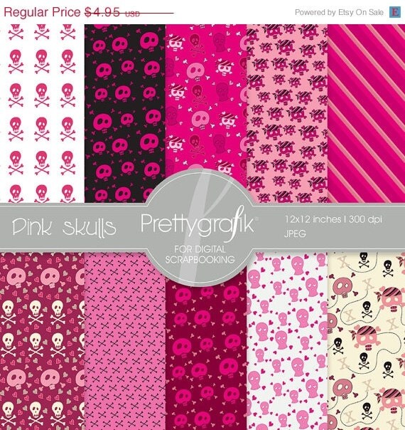 40% OFF SALE Pink skulls digital paper, commercial use, scrapbook papers, background - PS531 Il_570xn