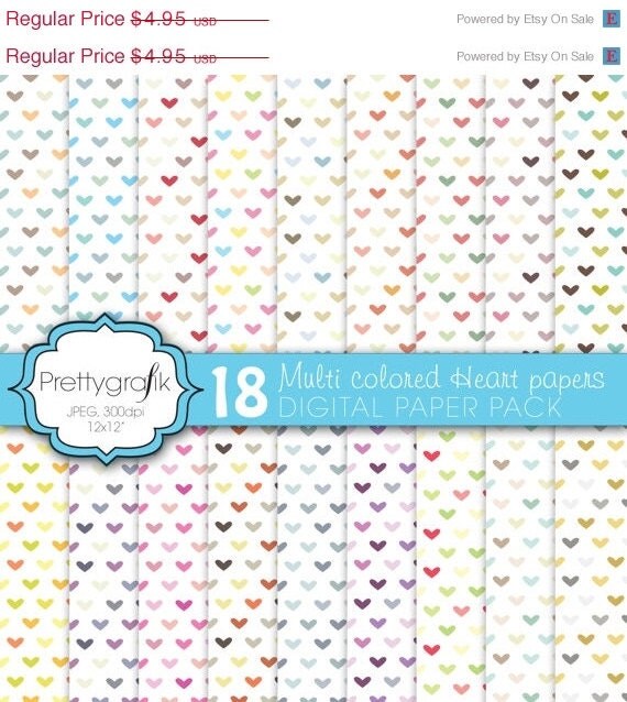 70% OFF SALE multi colored heart digital paper, commercial use, scrapbook papers, background - PS590 Il_570xn