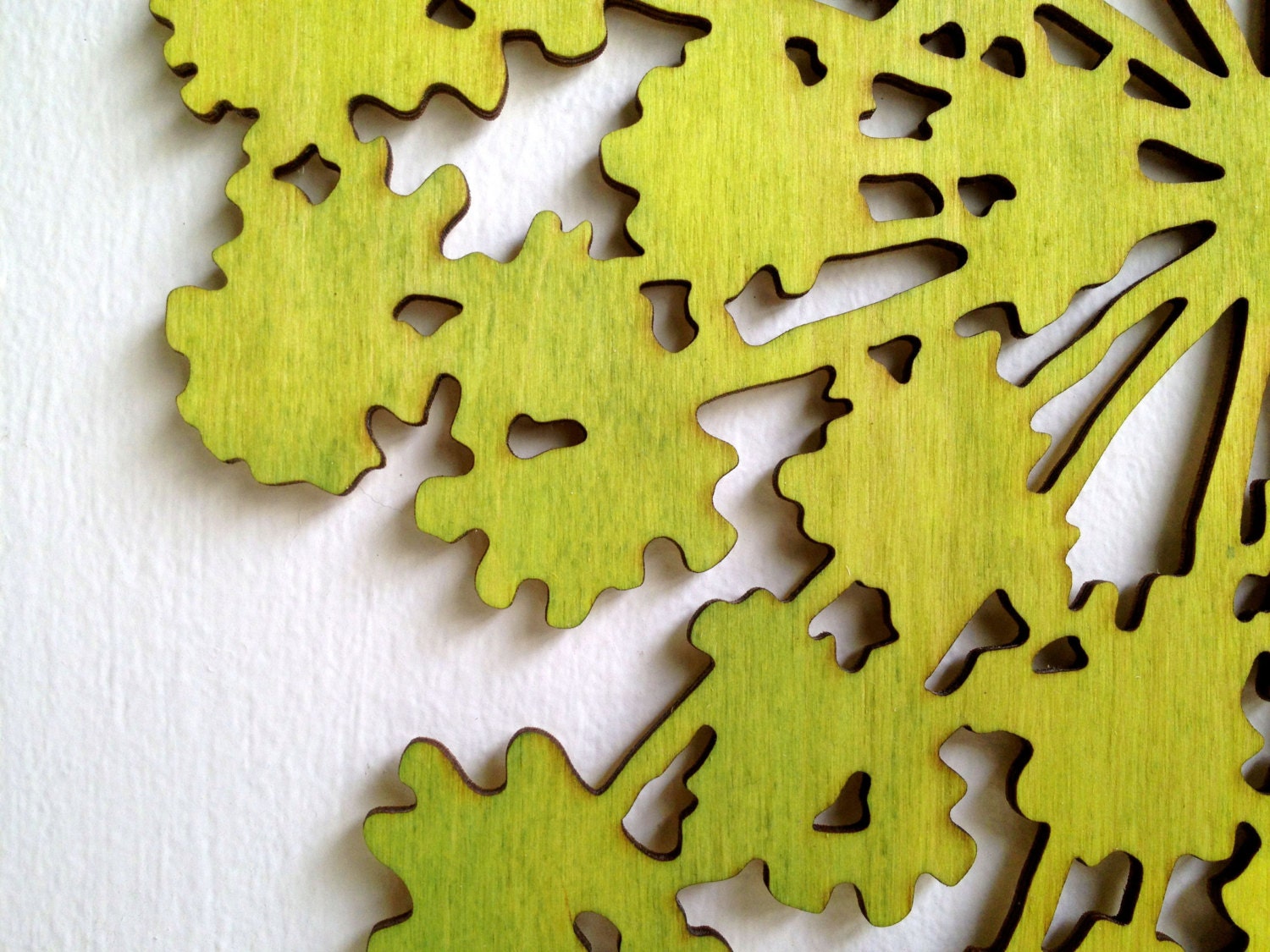 Modern Yellow Green Wood Wall Art, Fennel Flower, Hand Painted