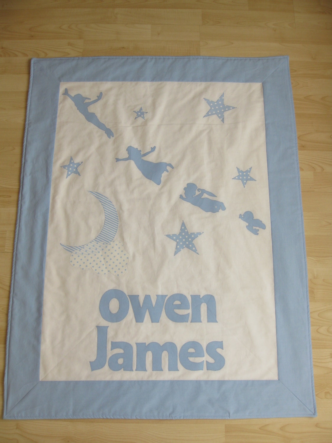 Blue and white cotton baby cot blanket/quilt with peter by KAPBaby