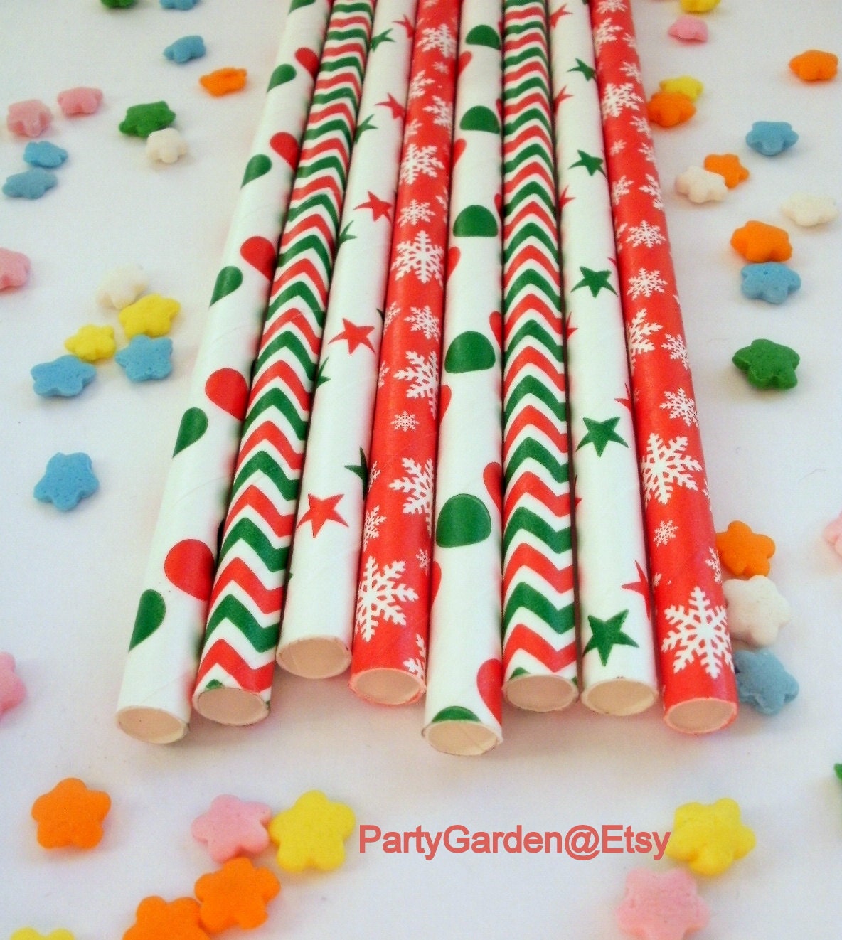 50 Christmas Holiday Paper Straws - With Free Printable DIY Flags Il_570xn