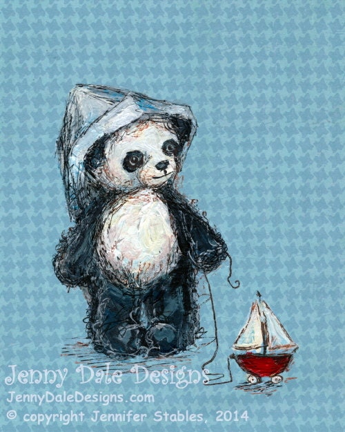 Panda and Sailboat, Panda Nursery Art: Art print with Poetry - JennyDaleDesigns