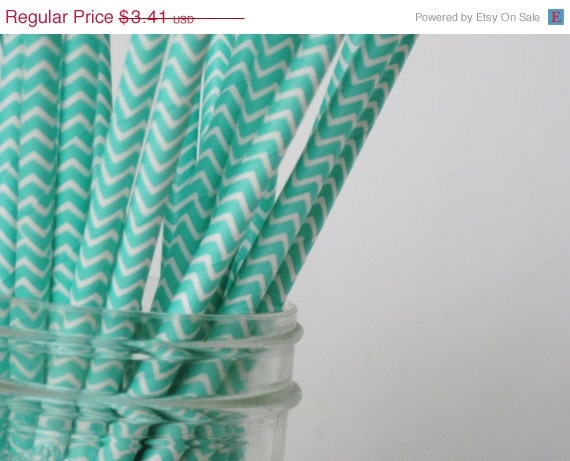 Cyber Week SALE 10% OFF 25 Aqua Blue CHEVRON Paper Straw - ships less than 24 hours Il_570xn