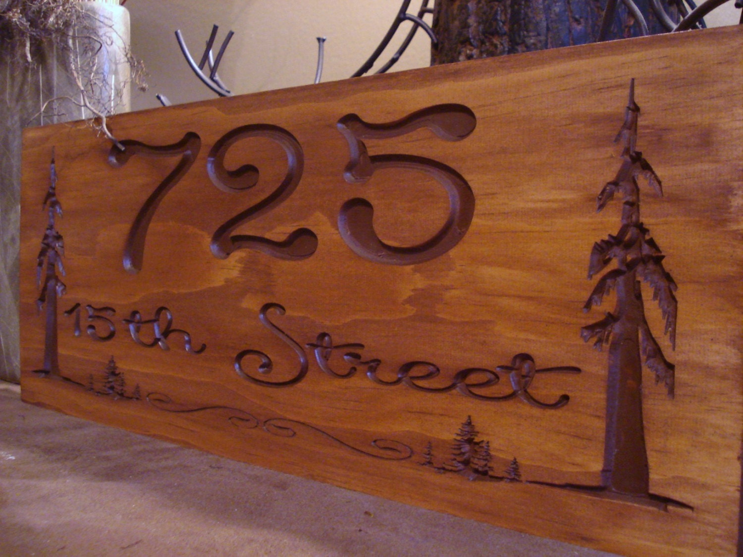 Carved sign Address address Rustic Redwood  Forest Tree   rustic Pine Primitive Signs wood