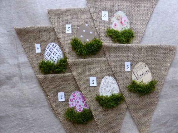 Easter burlap banner garland with easter eggs and real moss
