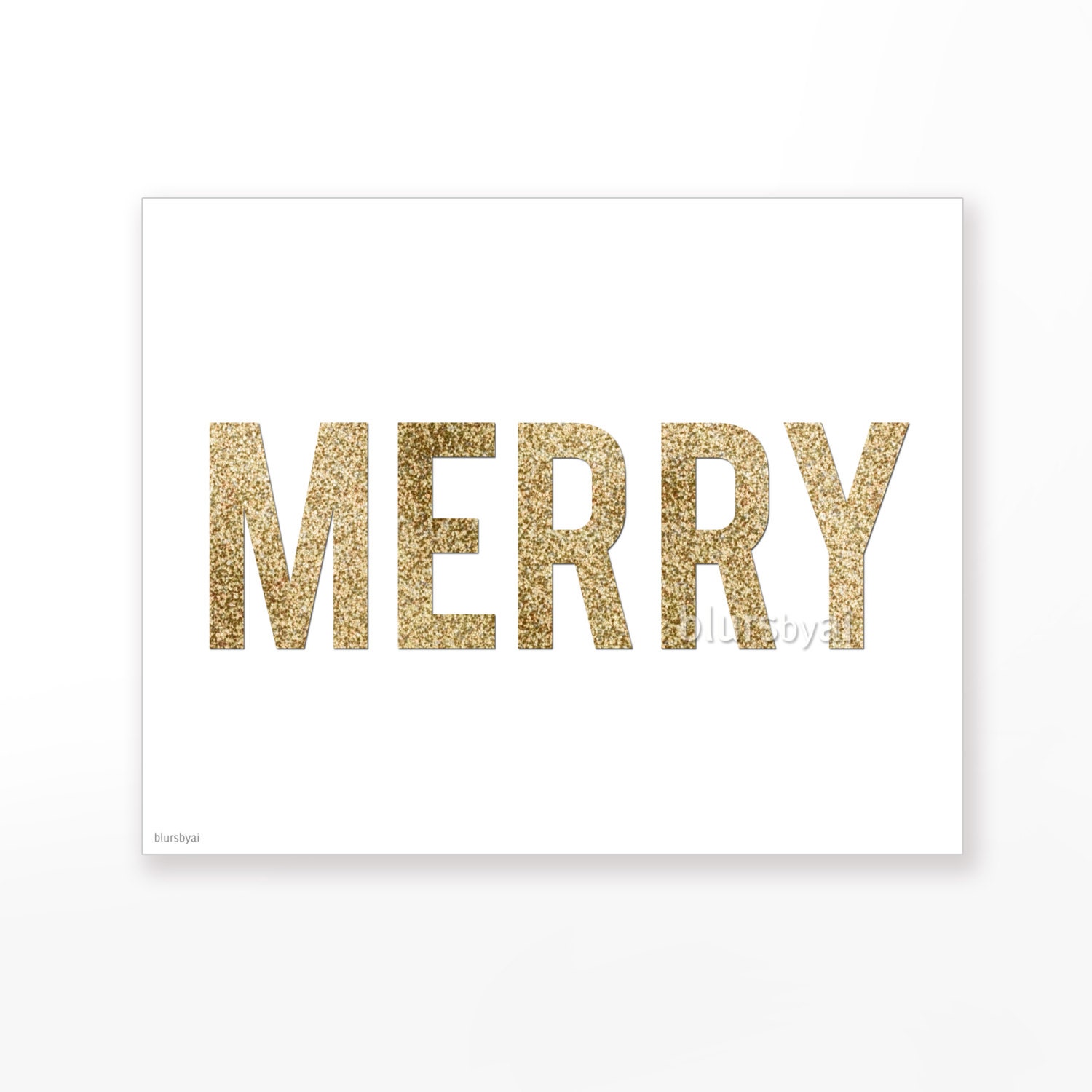 Glitter Christmas printable " Merry " gold glitter typography quote print wall decor, party festive holiday print -pp91- Ready to ship - blursbyaiShop