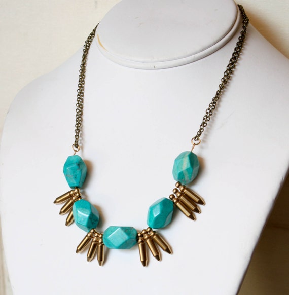 Statement Necklace Chunky Turquoise And Brass By Redgiraffedesigns