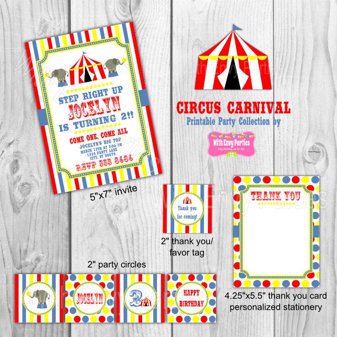 Circus Party Printables, Carnival Party Printables, Full Party Set Il_570xn