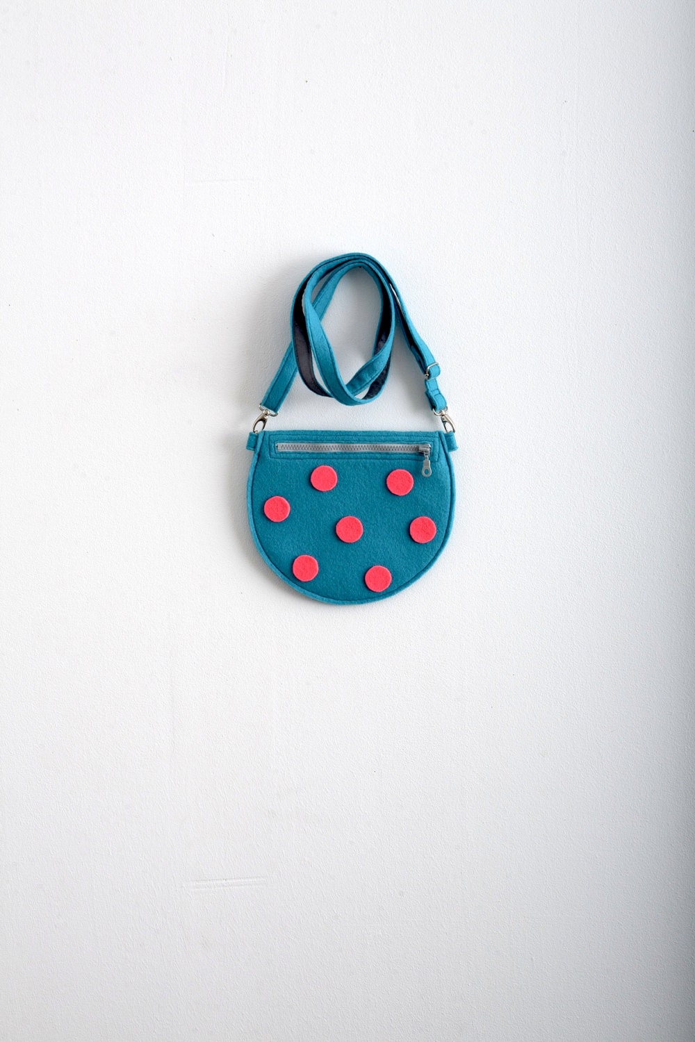 Turquoise Felt Bag Purse Polka Dot Bag Kawaii Cute Bag Mini Cross Body Bag Neon Blue Neon Pink Fun Hipster Style Gift Idea Aqua Blue - Marewo