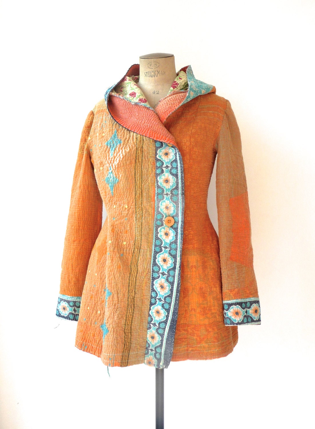kantha quilt jacket hooded fuzzy reversible kantha by fairlyworn