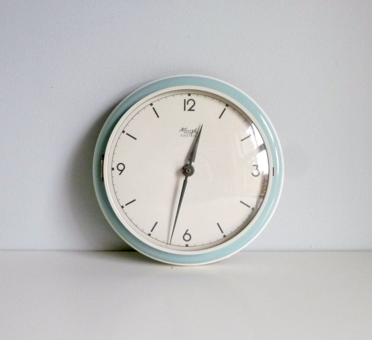 Mid Century Modern Kitchen Clock, Duck Egg Blue, Art Deco Style, Winter