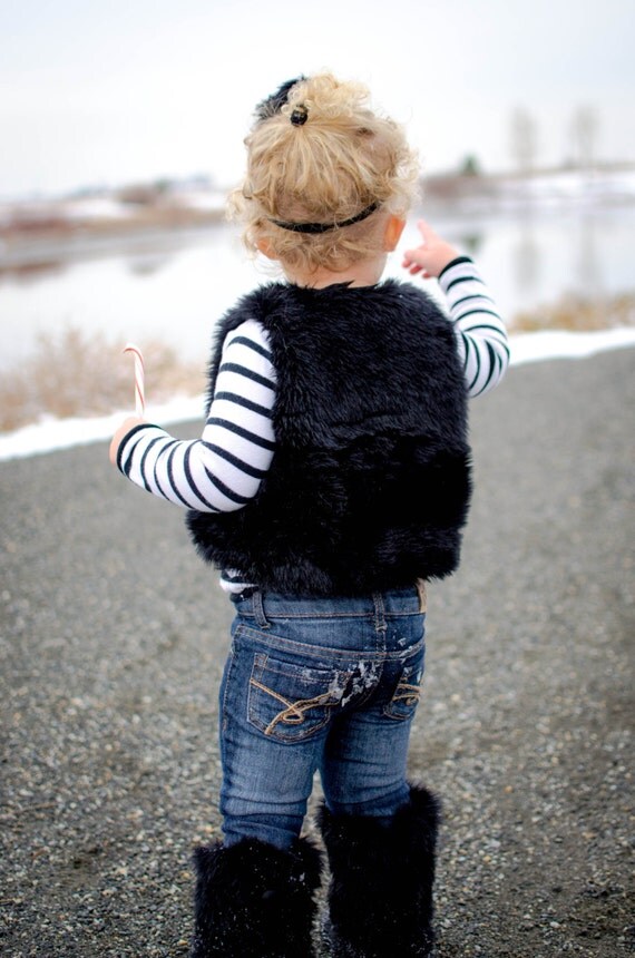 Items similar to Toddler Vest , Jet Black Faux Fur Toddler VestLuna on