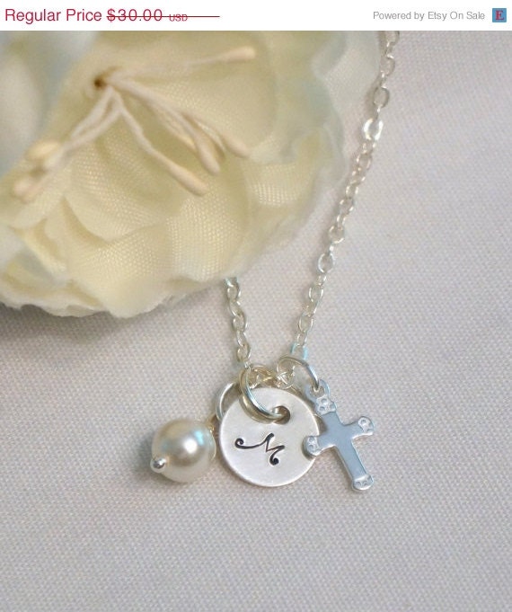 Christening Gift Baptism Necklace Silver Cross by PoetryBridal