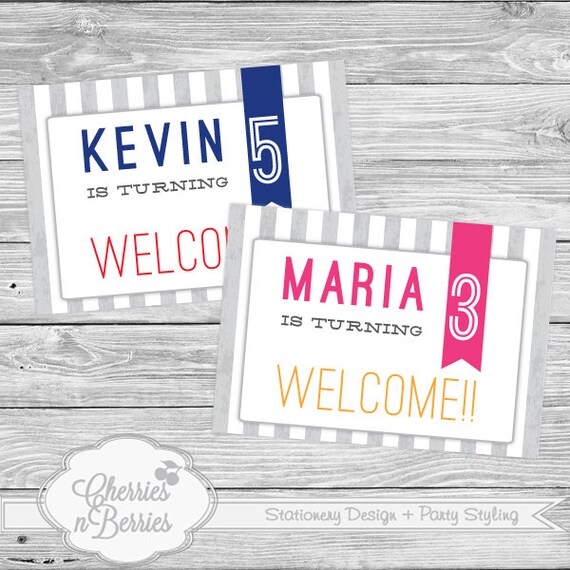 Stripes Pink & Blue. Printable Welcome Sign Il_570xn