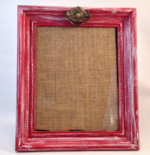 Picture Frame Wood Distressed Red and White with by PippinPost
