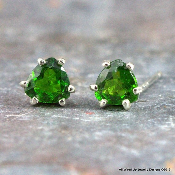 Tsavorite Post Earrings Green Studs Trillion by PPennee