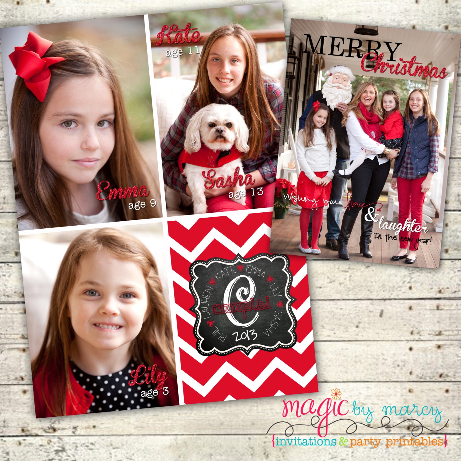 Red Chevron & chalkboard Christmas Double sided printable 5X7 Custom Christmas Photo Card Il_570xn