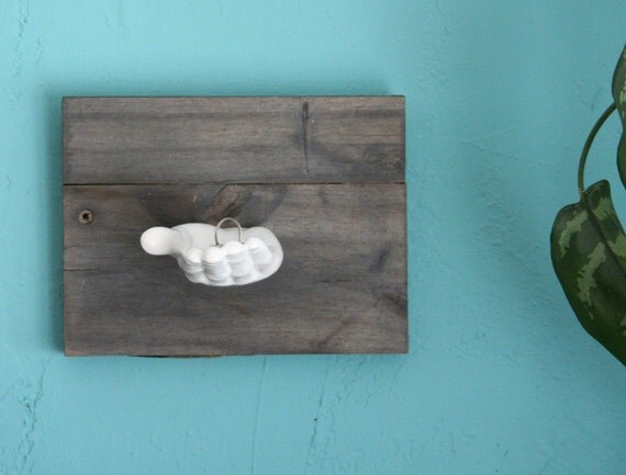 Items similar to White ceramic hand key holder on reclaimed weathered