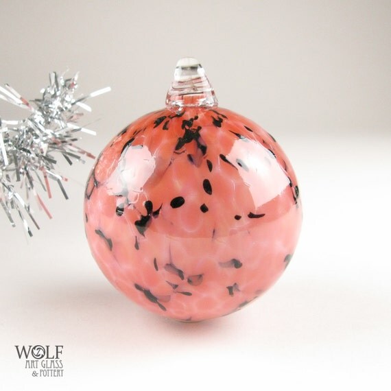 blown glass ornament coral peach black white by wolfartglass blown glass ornament coral peach black white by wolfartglass