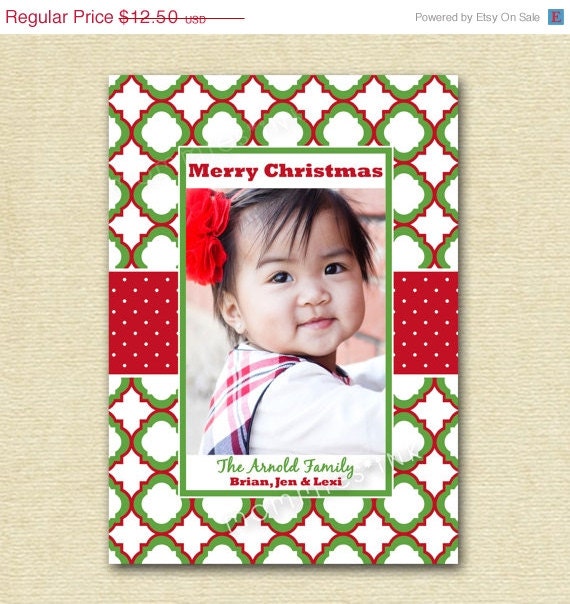 HOLIDAY SALE 10% off Mod Red and Green Quatrefoil Photo Holiday Card - Christmas - PRINTABLE Card Design Il_570xn