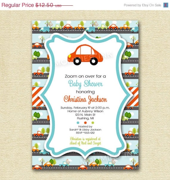10% Off Holiday Sale Simple Mod Car Baby Shower or Birthday Invitation - PRINTABLE INVITATION DESIGN Il_570xn