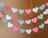 Coral and Mint Green Heart Garland Birthday Party Decor, Bachelorette Parties, Wedding Decor, Photo Props, Baby Shower Decor, Etc! - PartyMadePretty