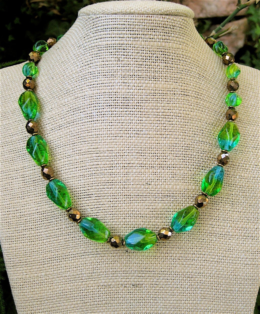 Vintage Blue Green Glass Necklace with Large Faceted Old Czech Glass Beads Mermaid Colors Gorgeous Lime and Aqua - CatchingWaves