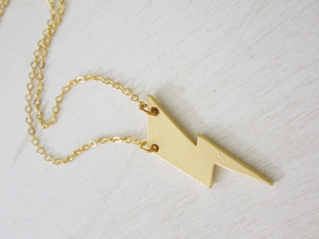 Lightning Bolt Necklace Gold Lightning Bolt Pendant by Saout