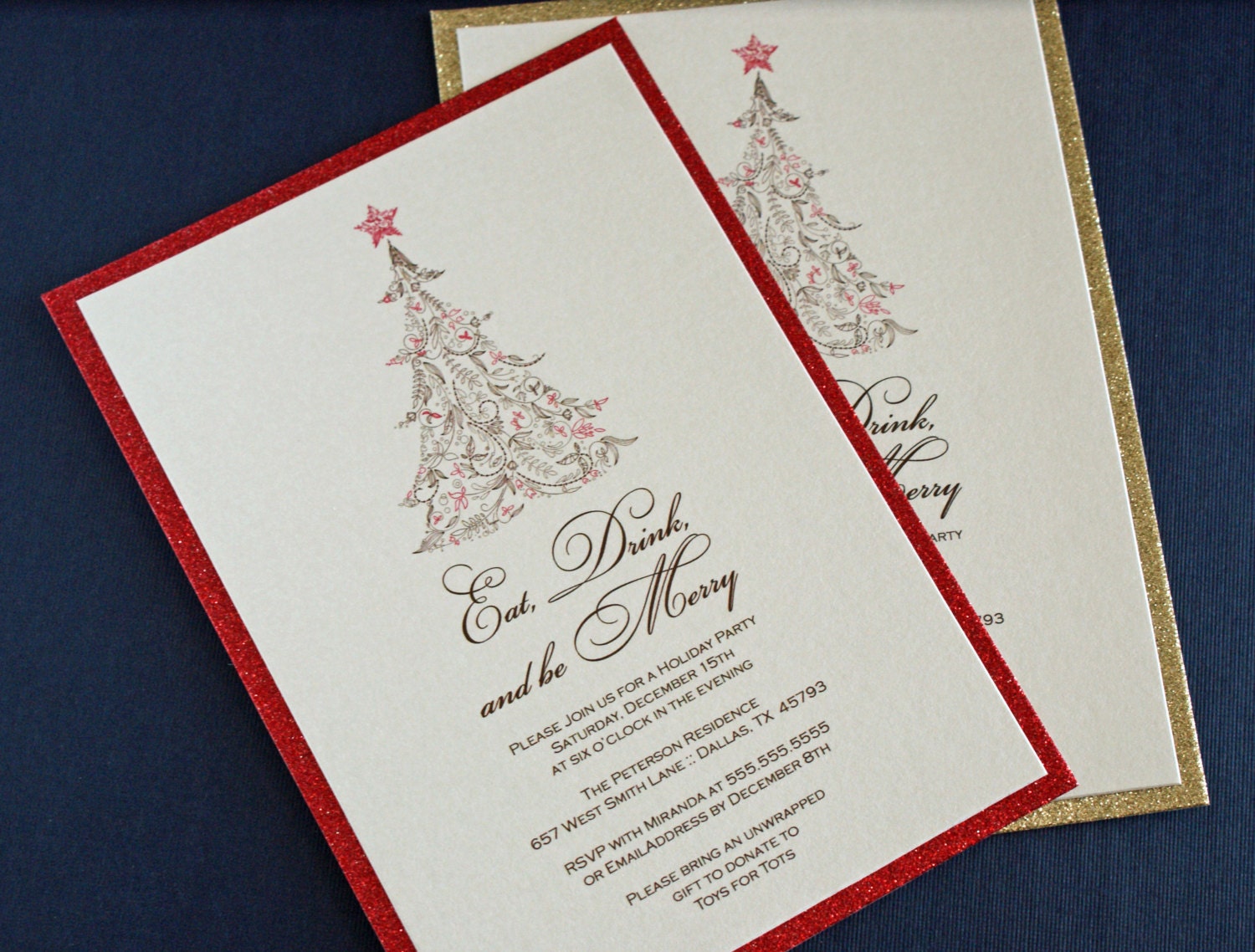 Elegant red or gold glitter double layer Christmas / Holiday party invitation Il_570xn