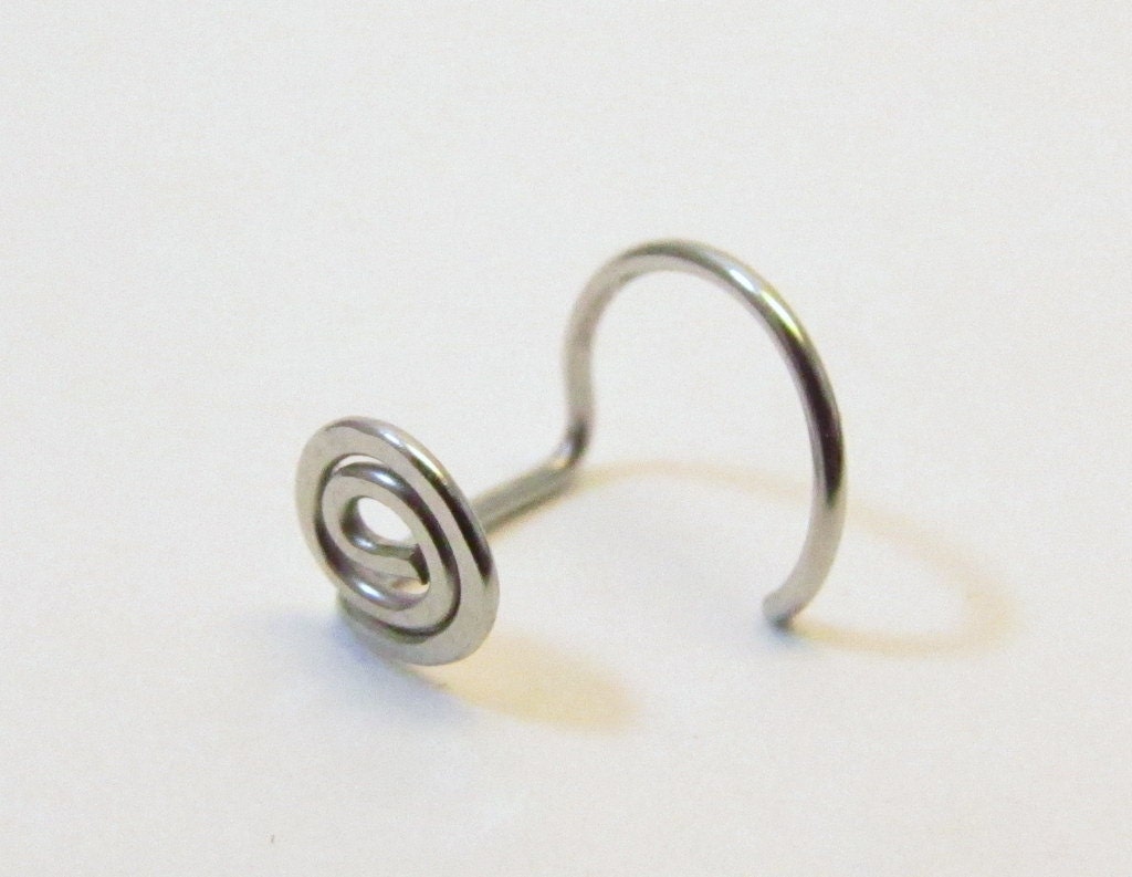 22 Gauge Stainless Steel Nose Screw. Nose Stud. Swirl Nose Stud. Nostril Piercing. Right or Left. Nose Jewelry. Coiled Nose Screw. Hammered