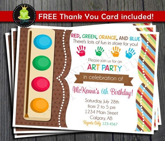 Art Party Invitation - FREE Thank You Card included Il_570xn