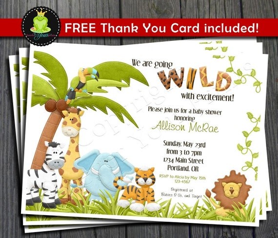 Jungle Baby Shower Invitation - FREE Thank You Card included Il_570xn