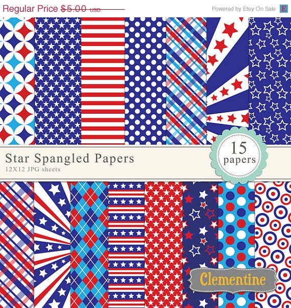 40% OFF SALE Independence Day paper pack 12x12, 4th of july digital paper, patriotic digital papers - Instant Download Il_570xn