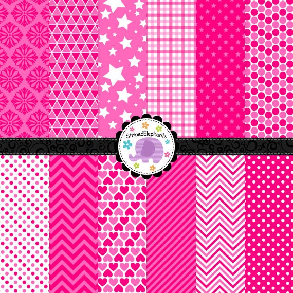 Items Similar To Digital Scrapbook Papers Hot Pink Digital Paper Pack